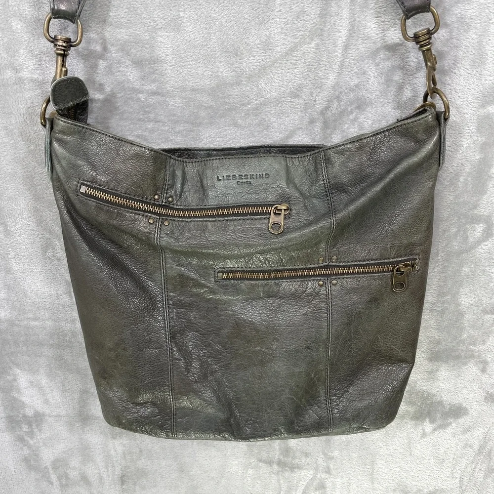 Liebeskind Berlin Double Esther Leather Green Satchel Purse Crossbody Bag